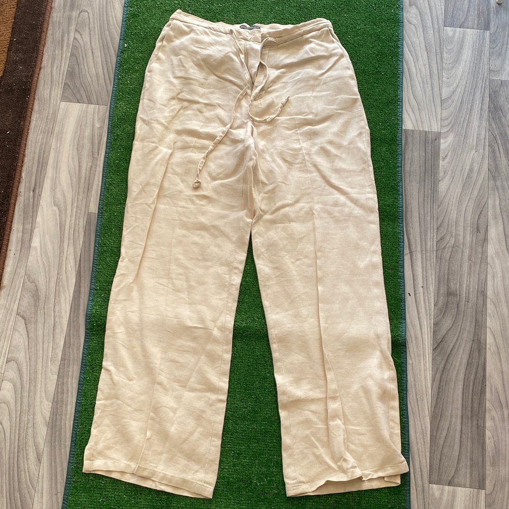 Banana Republic Linen Pants Size 4 Beige High Rise Tie Waist Classic Chic